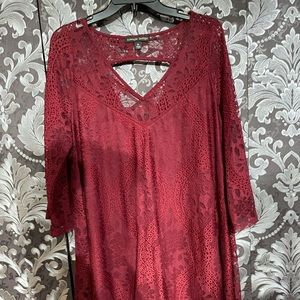 Maroon color laced, slightly above knee dress